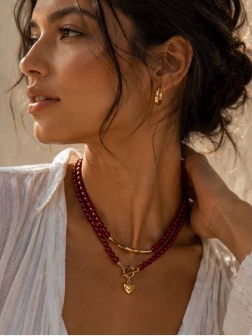 Rouge Luxe Heart Toggle Necklace